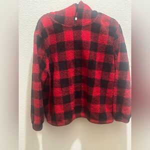 Angel Kiss Red and Black Checkered Sherpa Sweater